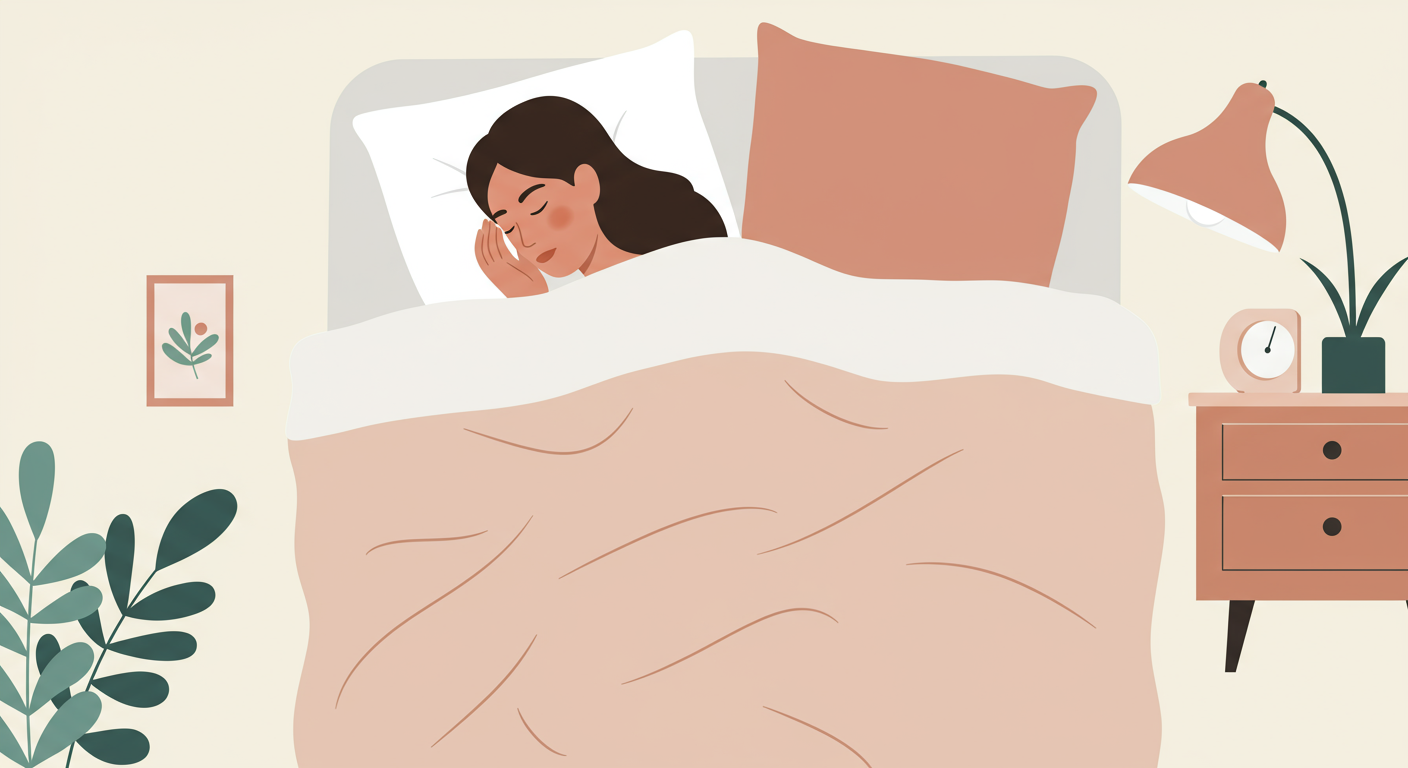 A person sleeping peacefully in bed, looking serene and comfortable under a soft duvet.