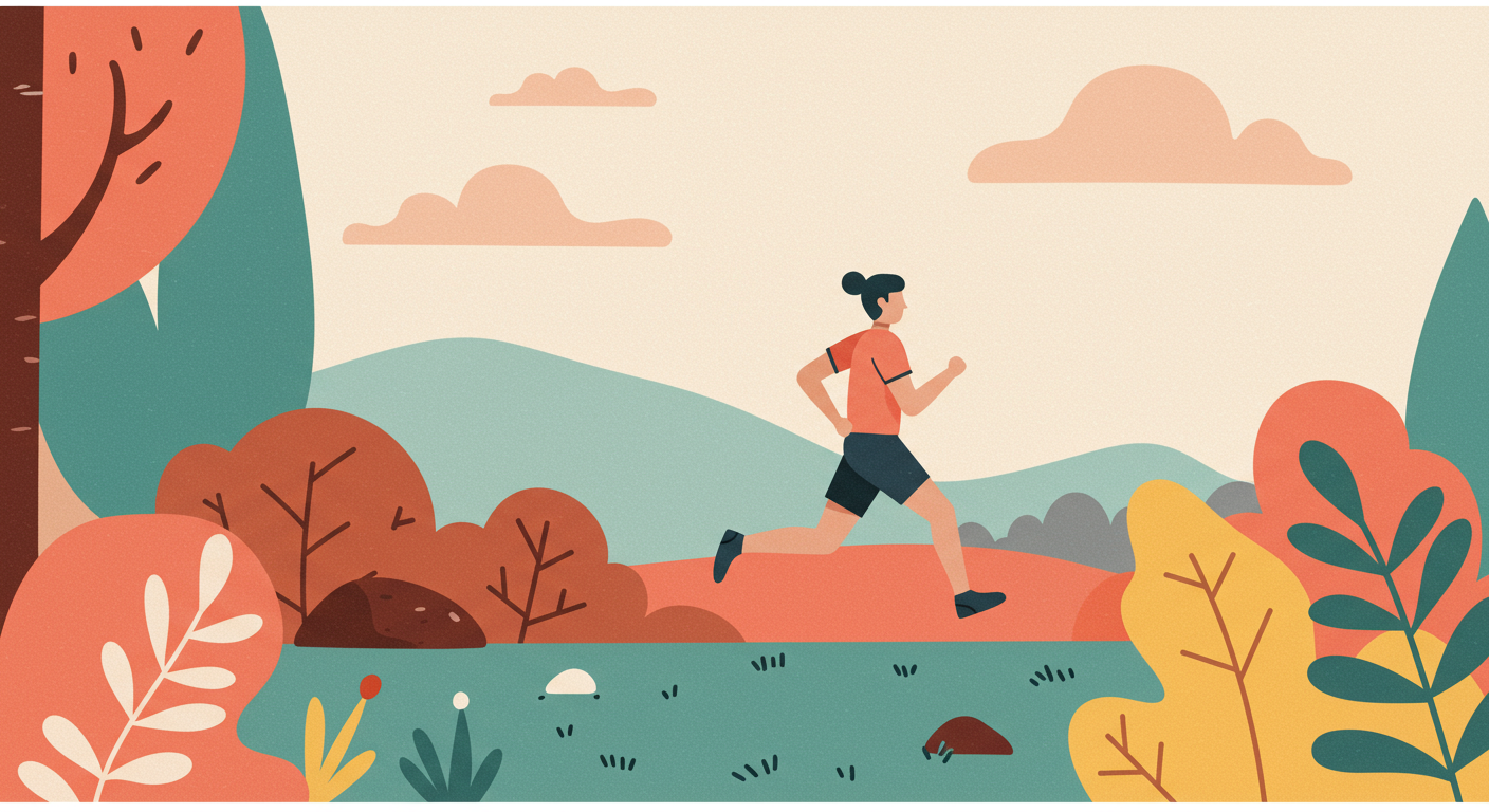 A vibrant, dynamic shot of a person jogging outdoors in a scenic natural environment, symbolizing enhanced energy and athletic performance potentially supported by Cordyceps.