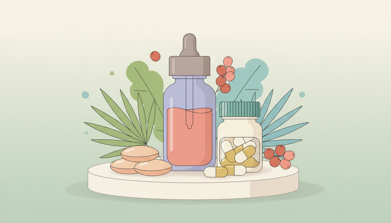 Various forms of Saw Palmetto products: capsules, softgels, and a liquid extract bottle.