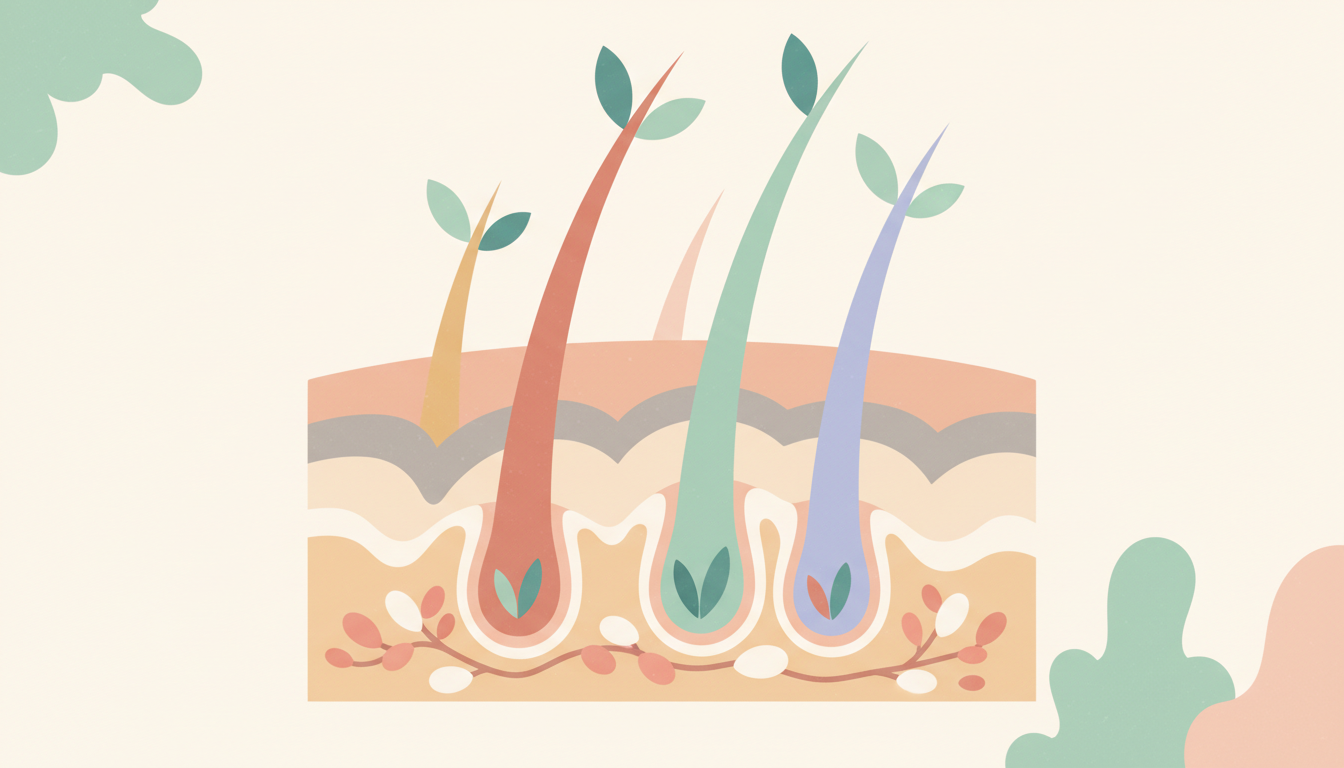 Close-up of a healthy human scalp with strong, growing hair follicles.