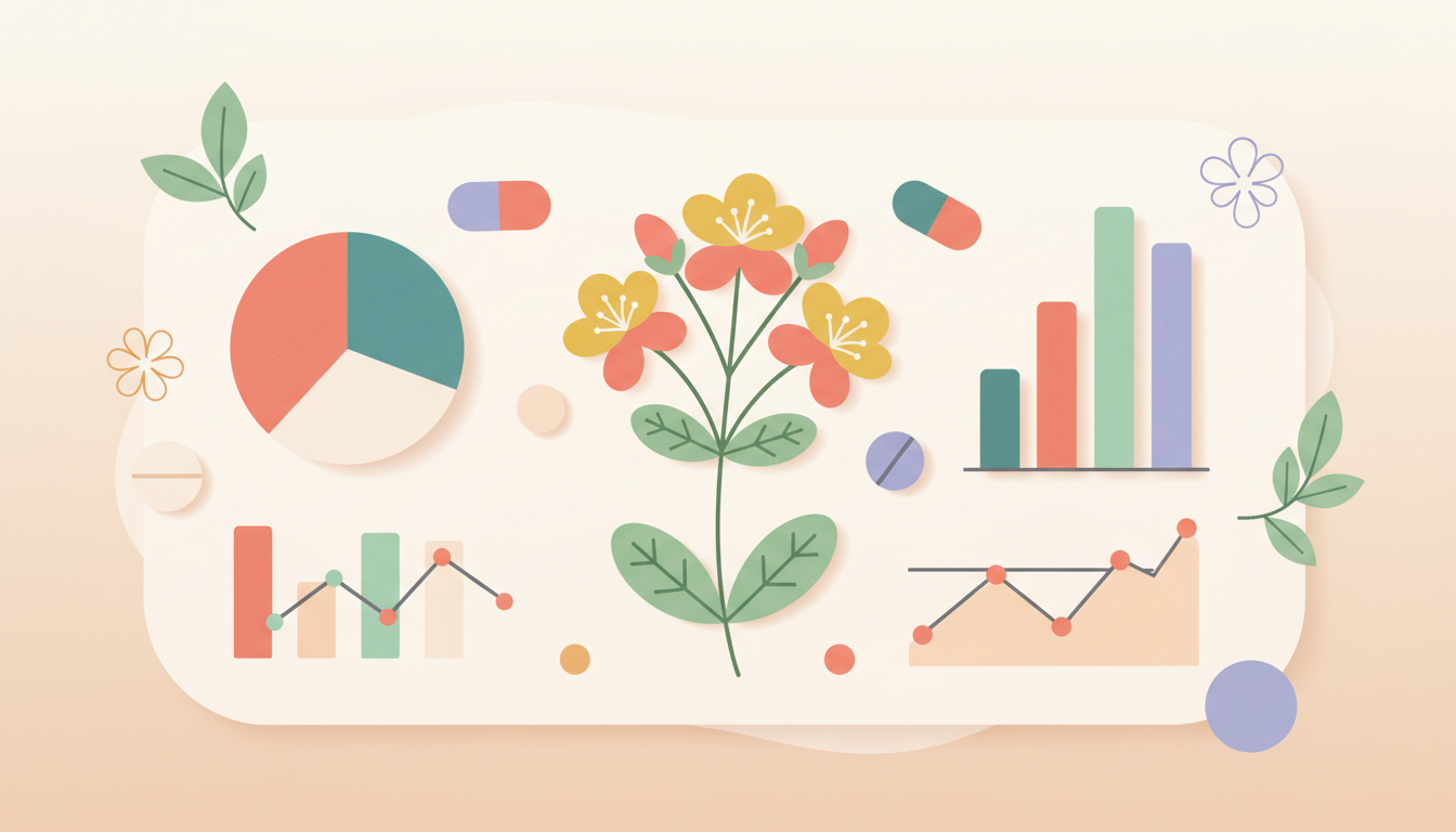 An infographic showing statistics with charts, pills, graphs for the St. John's Wort.