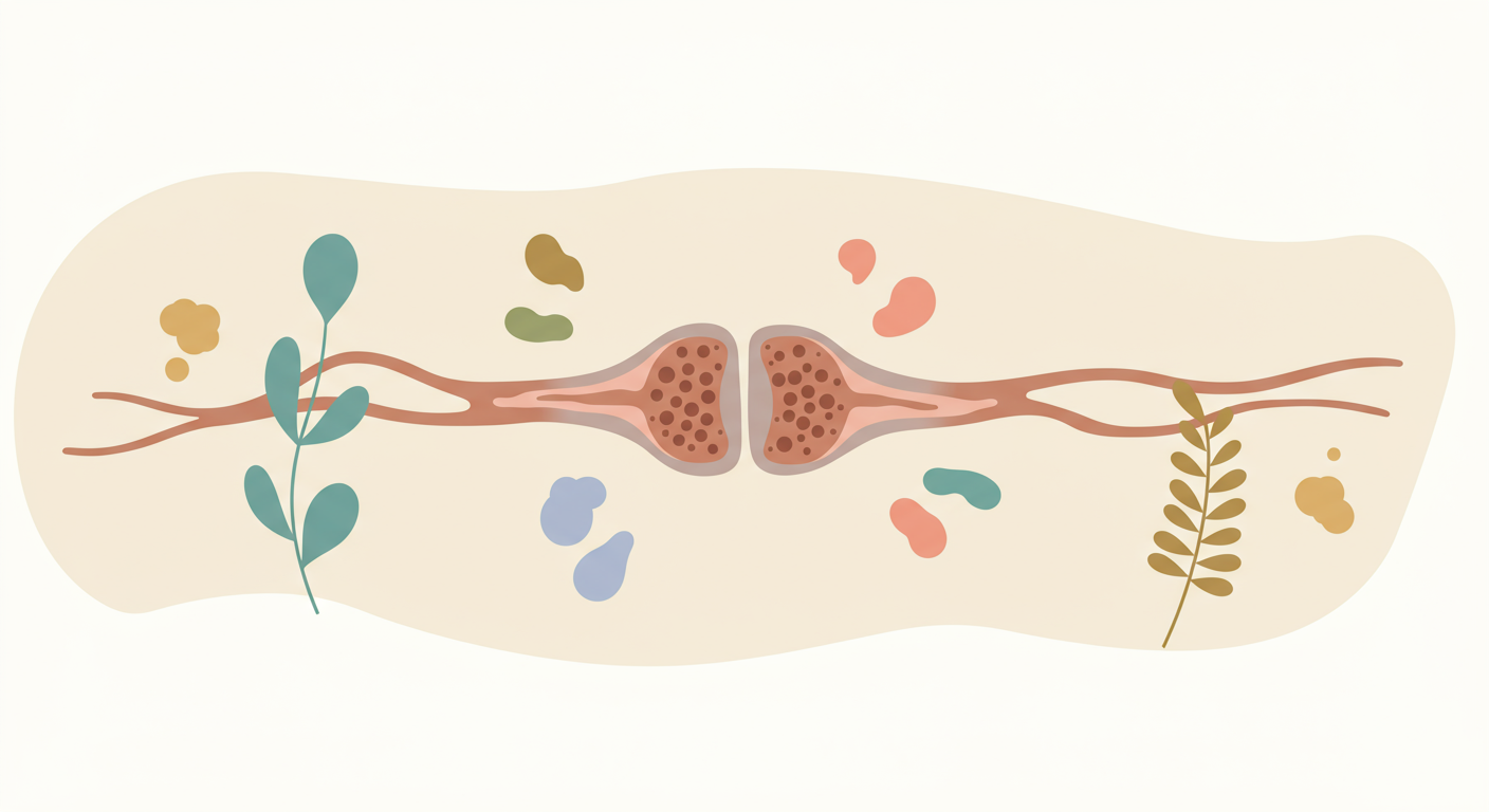 A scientific diagram illustrating a synapse, the junction between two nerve cells where neurotransmitters like glutamate are released.