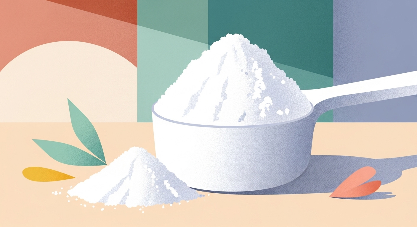 A close-up of a pure white L-glutamine powder on a scoop.