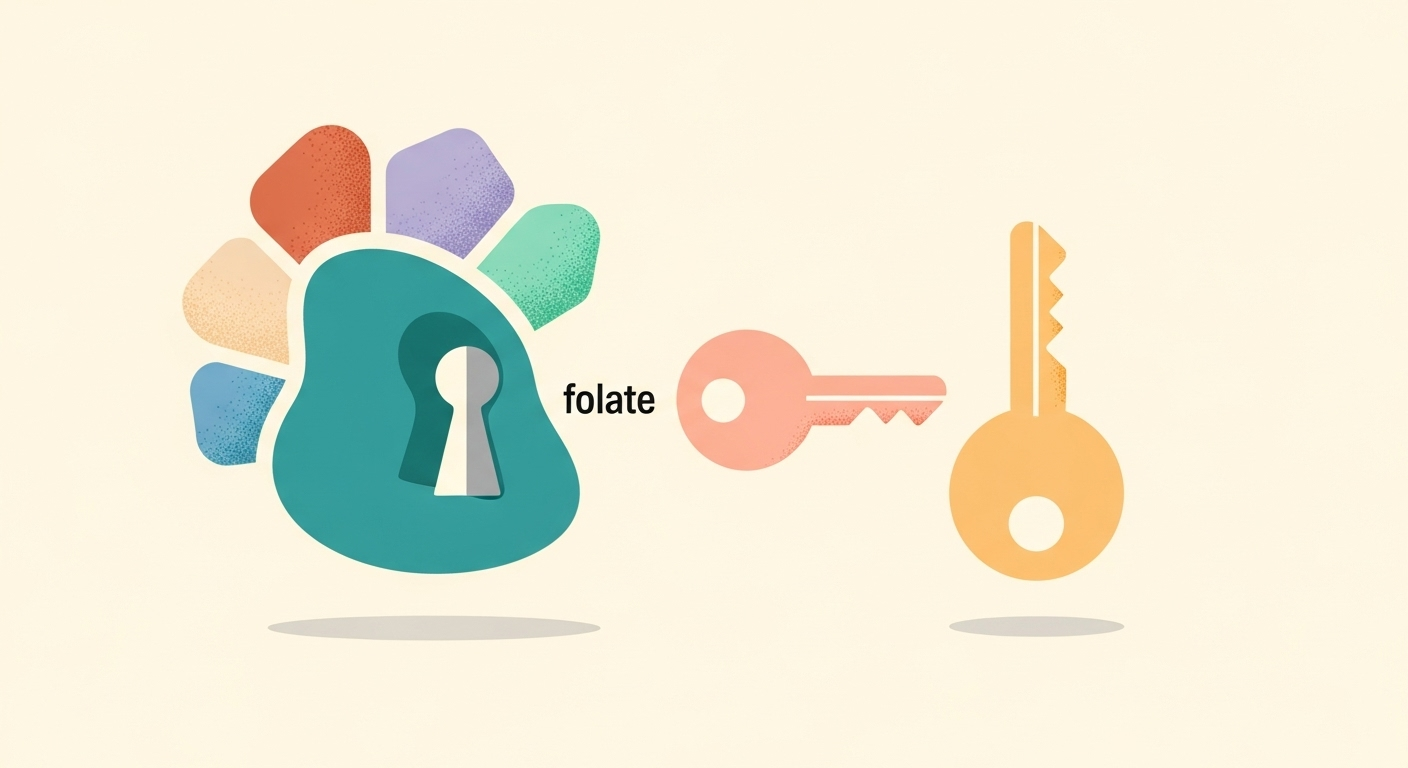 A simple diagram showing a medication molecule fitting into an enzyme like a key in a lock, preventing the folate molecule from being activated.