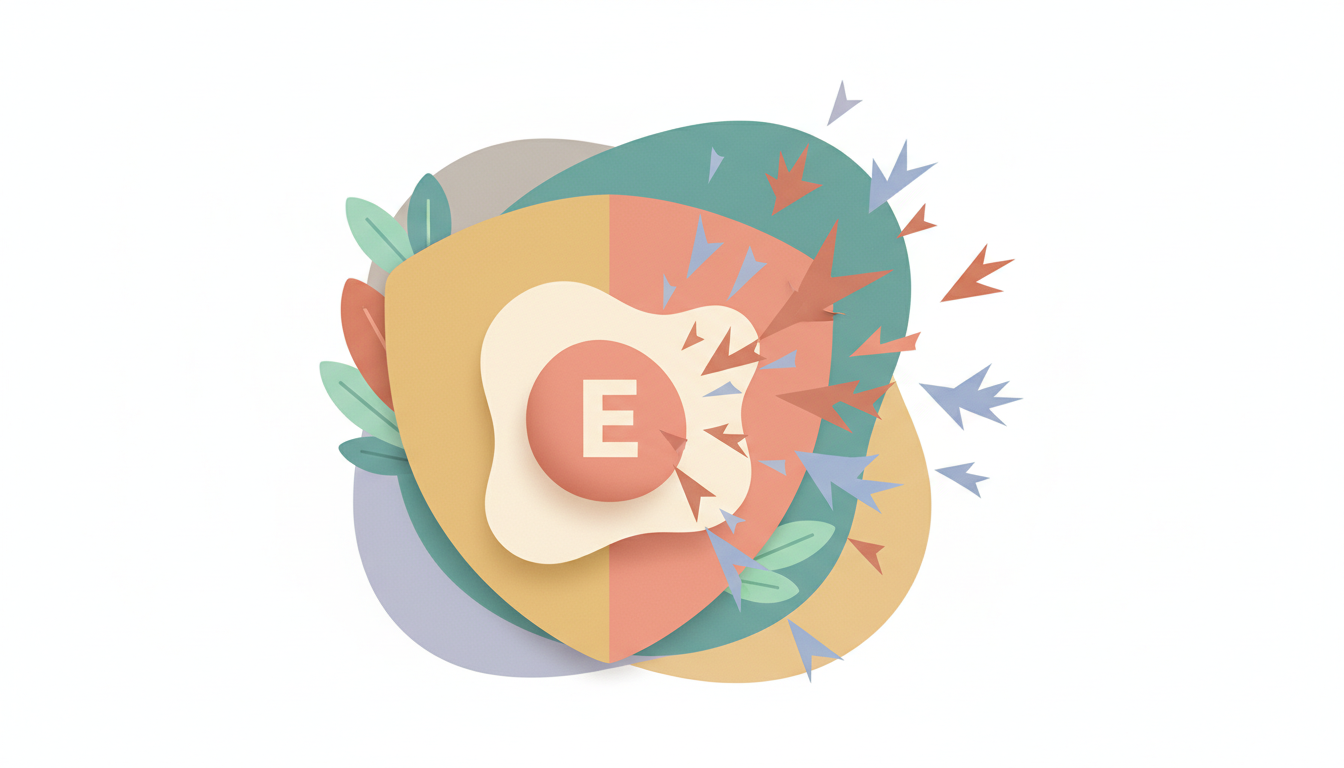 An infographic showing Vitamin E acting as a shield for a T-cell against free radicals.