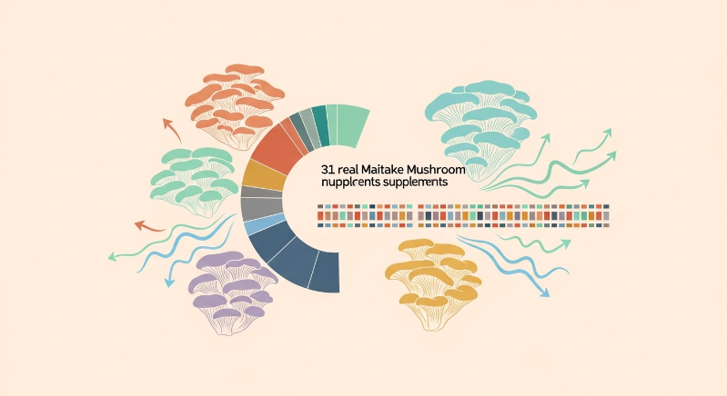 Infographic showing that the market analysis is based on 31 real Maitake mushroom supplements.