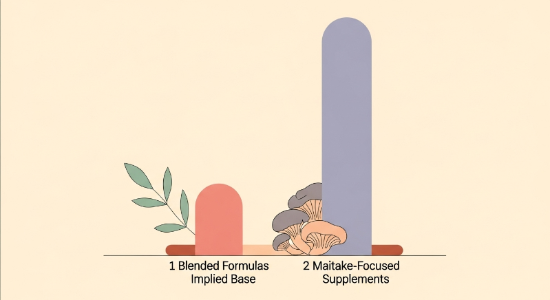 Bar chart comparing the average Maitake dosage in blended formulas versus Maitake-focused supplements.