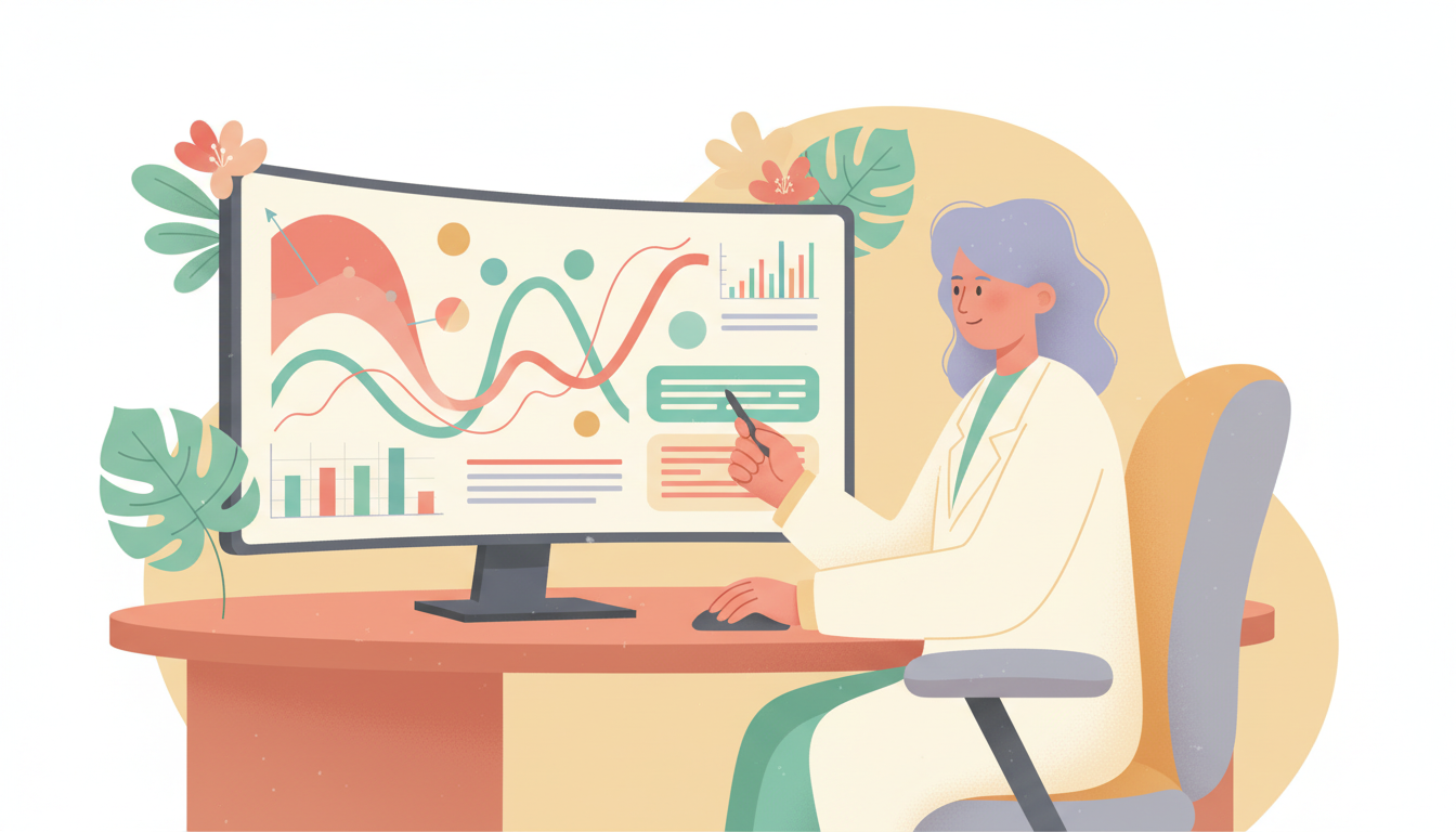 A scientist examining data on a computer screen, symbolizing scientific research and analysis.